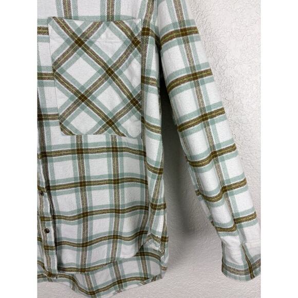 Aerie Plaid Flannel Shirt Shacket Small White Brown Green Fall Earth Tones Cozy‎ - Picture 4 of 7